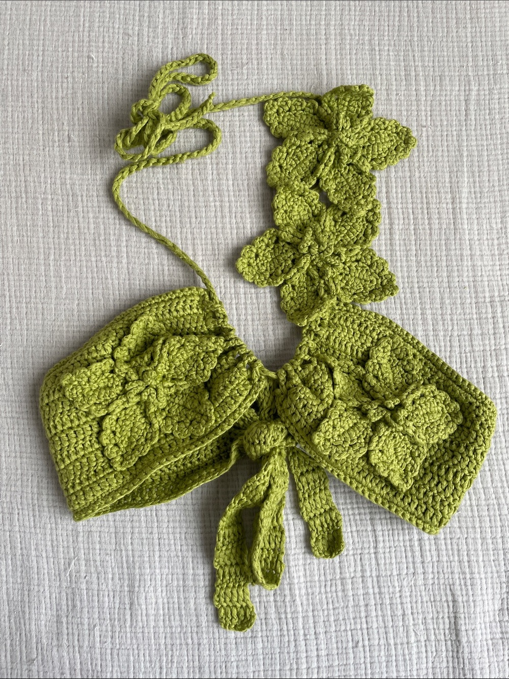 Meshki Crochet Floral Multiway Bikini Top - Green, M